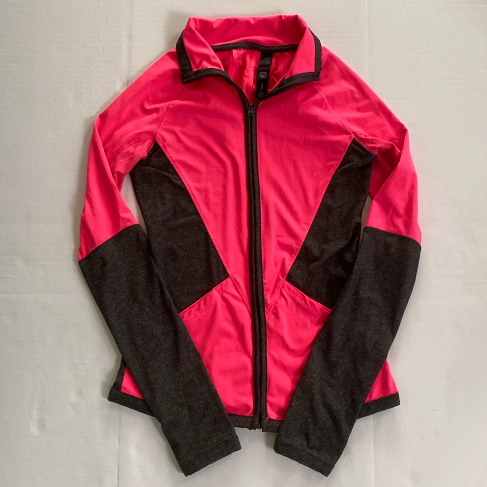 Aeropostale Pink & Grey Zip Up Jacket With Pockets & Thumb Holes